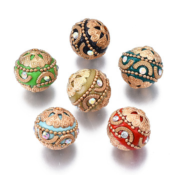 Handmade Indonesia Beads, with Alloy Findings and Iron Chain, Round, Antique Silver, Mixed Color, 20x19.5mm, Hole: 2mm
