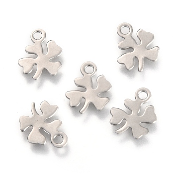 201 Stainless Steel Charms, Laser Cut, Clover, Stainless Steel Color, 10.5x8.8x0.6mm, Hole: 1.5mm