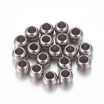 201 Stainless Steel Beads, Round, Stainless Steel Color, Hole: 1.5mm, 3x2mm