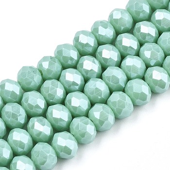 Electroplate Glass Beads Strands, Pearl Luster Plated, Faceted, Rondelle, Medium Aquamarine, 4x3mm, Hole: 0.4mm, about 123~127pcs/strand, 17~17.5 inch(43~44cm)
