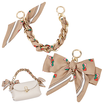 Handbag Accessories Set, including Zinc Alloy Curban Chain Bag Straps, Cotton Bowknot Ornament, with Aluminum Spring Gate Ring, Tan, Chain: 31.5cm, Bowknot: 14.5cm