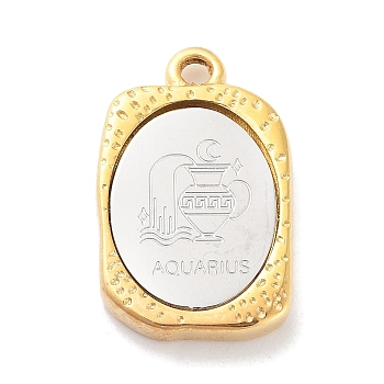 304 Stainless Steel Pendants, Rectangle with Twelve Constellations Charm, Golden & Stainless Steel Color, Aquarius, 23x14.5x3mm, Hole: 2mm