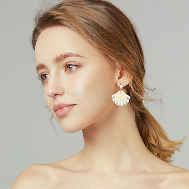 ANATTASOUL 2 Pairs 2 Color Resin Shell Shape Dangle Stud Earrings with Imitation Pearl Beaded(EJEW-AN0002-62)-5