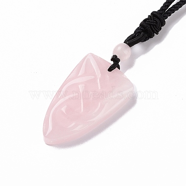 Ожерелье с подвеской в виде матросского узла из натурального розового кварца и нейлоновым шнуром для женщин(NJEW-E091-02E)-3