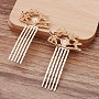 Iron Hair Comb Cabochon Settings, with Alloy Leaf, Light Gold, 21x47mm