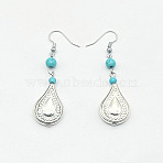 Bohemian Zinc Alloy Synthetic Turquoise Dangle Earrings, Silver, Teardrop(LQ8241-8)