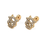 304 Stainless Steel Crystal Rhinestone Animal Cartilage Earrings, Real 18K Gold Plated, Cattle, 10x9mm(SA-CBA1F7E-01G-02)