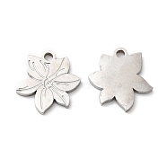 316L Surgical Stainless Steel Charms, Flower Charm, Textured, Stainless Steel Color, 10.5x9x1mm, Hole: 1.2mm(STAS-H213-41P)
