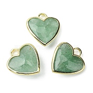 Natural Green Strawberry Quartz Pendants, Faceted Heart Charms, with Rack Plating Light Gold Plated Brass Edge, 23x20x7mm, Hole: 4x4mm(G-O204-01A)