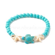 Synthetic Turquoise(Dyed) Starfish & Turtle Stretch Bracelet, Gemstone Jewelry for Women, Inner Diameter: 2-1/8 inch(5.4cm)(BJEW-JB07702-02)