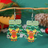 Christmas Gloves Acrylic DIY Dangle Earrings, Platinum, Deer, 62x33mm(AR6870-1)