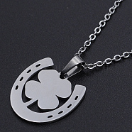 201 Stainless Steel Pendants Necklaces, with Cable Chains and Lobster Claw Clasps, Clover, Stainless Steel Color, 17.71 inch(45cm), 1.5mm(NJEW-S105-JN716-45-1)