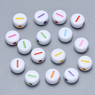 Craft Acrylic Horizontal Hole Letter Beads, Flat Round, Mixed Color, Letter.I, 7x3.5~4mm, Hole: 1.5mm, about 3600pcs/500g(SACR-S201-11I)