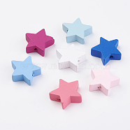 Natural Wood Beads, Dyed, Star, Mixed Color, 19x19.5x6mm, Hole: 2mm, about 780pcs/500g(WOOD-Q030-51)