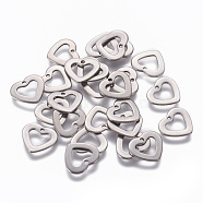 201 Stainless Steel Open Heart Charms, Hollow, Stainless Steel Color, 10x11x1mm, Hole: 1mm(STAS-L234-068P)