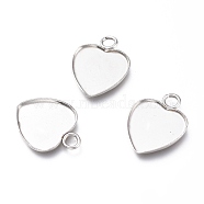 304 Stainless Steel Pendant Cabochons Settings for Fashion Jewelry, Plain Edge Bezel Cups, Heart, Stainless Steel Color, Tray: 12x12mm, 16.5x13x1mm, Hole: 2.5mm(X-STAS-M283-01P-A)