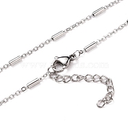 304 Stainless Steel Cable Chain Necklaces, with Tube Beads and Lobster Claw Clasps, Stainless Steel Color, 23 inch(58.5cm)(NJEW-JN03169-04)