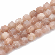 Natural Sunstone Beads Strands, Star Cut Round Beads, Faceted, 8~10x7~8mm, Hole: 1mm, about 45~48pcs/strand, 14.2~14.6 inch(G-S332-8mm-008)