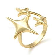 Brass Open Cuff Ring, Star, Real 16K Gold Plated, Inner Diameter: 18mm(RJEW-Q805-07G)