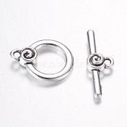 Tibetan Style Alloy Toggle Clasps, Ring, Antique Silver, Ring: 21.5x16.5x2mm, Hole: 1.5mm, Bar: 26.5x9x2mm, Hole: 1.5mm(PALLOY-G117-11AS)