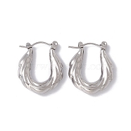 304 Stainless Steel Thick Hoop Earrings for Women, Stainless Steel Color, 23x18.5x4mm, Pin: 0.6mm(EJEW-E199-11P)