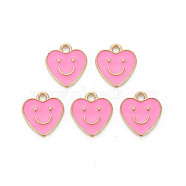 Alloy Enamel Charms, Cadmium Free & Lead Free, Light Gold, Heart with Smile, Pearl Pink, 13x12x1.5mm, Hole: 1.6mm(ENAM-T016-12D-RS)
