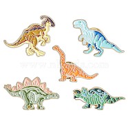 5Pcs 5 Style Dinosaurs Enamel Pins, Platinum Alloy Badges for Backpack Clothes, Mixed Color, 22.5~33.6x17~28mm, 1Pc/style(JBR096A)