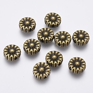 Tibetan Style Alloy Flower Beads, Cadmium Free & Nickel Free & Lead Free, Antique Bronze, 11x5mm, Hole: 2mm(TIBEP-GC190-AB-NR)