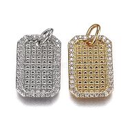 Eco-Friendly Brass Micro Pave Clear Cubic Zirconia Pendants, with Jump Rings, Long-Lasting Plated, Rectangle, Mixed Color, 18x12x2mm, Hole: 3x4mm(ZIRC-H106-19)