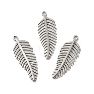 304 Stainless Steel Pendants, Feather Charm, Stainless Steel Color, 28x10.5x2mm, Hole: 1.6mm(STAS-A080-04P)