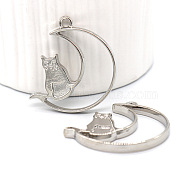 Alloy Open Back Bezel Moon Cat Pendants, for DIY UV Resin, Epoxy Resin, Pressed Flower Jewelry, Platinum, 37x37x3.5mm(PW-WG49260-05)