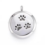 316 Surgical Stainless Steel Diffuser Locket Pendants, with Perfume Pad and Magnetic Clasps, Flat Round with Paw Print, Stainless Steel Color, 36.5~37x30x6~6.5mm, Hole: 5mm, Inner Diameter: 23mm, 12color/set(STAS-H342-13P)