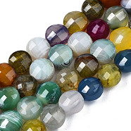 Natural Agate Beads Strands, Dyed & Heated, Faceted, Flat Round, Colorful, 8x6.5mm, Hole: 1.2mm, about 47pcs/strand, 14.96 inch(37cm).(G-N326-100A-08)