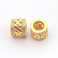 New Items Brass Micro Pave Cubic Zirconia Column Spacer Beads, Cadmium Free & Nickel Free & Lead Free, with Letter S, Real 18K Gold Plated, 7x8mm, Hole: 4.5mm(ZIRC-L007-04G)