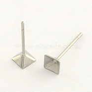 304 Stainless Steel Post Stud Earring Findings, Stainless Steel Color, 4x4mm, pin: 0.8mm(STAS-R063-46)