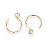 Ion Plating(IP) 304 Stainless Steel Earring Hooks, with Horizontal Loop, Real 18K Gold Plated, 19x15mm, Hole: 2mm, 20 Gauge, Pin: 0.8mm(STAS-L216-02B-G)