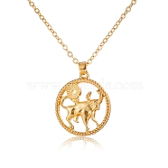 Alloy Flat Round with Constellation Pendant Necklaces, Cable Chain Necklace for Women, Taurus, Pendant: 2.2cm(PW-WG52384-02)