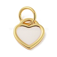 Rack Plating Brass Charms, with Jump Ring and Enamel, Cadmium Free & Lead Free, Long-Lasting Plated, Heart Charm, Real 18K Gold Plated, WhiteSmoke, 10x9.5x1mm, Hole: 4.4mm(KK-A200-03G-04)
