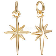 12Pcs Brass Pendants, with Jump Rings, Star, Real 18K Gold Plated, 17x9.7x2.5mm, Hole: 3.4mm(KK-BBC0005-26)