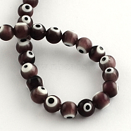 Round Handmade Evil Eye Lampwork Beads, Coconut Brown, 6mm, Hole: 1mm, about 64pcs/strand, 14.1 inch(LAMP-R114-6mm-09)