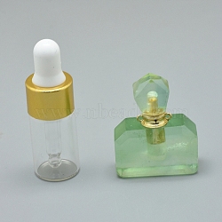 Faceted Natural Fluorite Openable Perfume Bottle Pendants, with Brass Findings and Glass Essential Oil Bottles, 35x28x12.5mm, Hole: 1.2mm, Glass Bottle Capacity: 3ml(0.101 fl. oz), Gemstone Capacity: 1ml(0.03 fl. oz)(G-E556-16A)