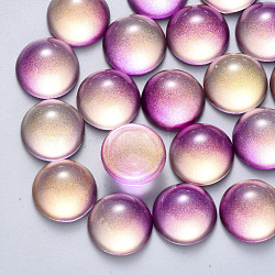 Transparent Spray Painted Glass Cabochons, with Glitter Powder, Half Round/Dome, Plum, 14x7mm(GLAA-S190-013C-D05)