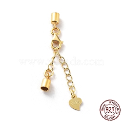 925 Sterling Silver Curb Chain Extender, End Chains with Lobster Claw Clasps and Cord Ends, Heart Chain Tabs, with S925 Stamp, Golden, 28mm(STER-G039-04A-G)