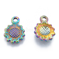 Ion Plating(IP) 304 Stainless Steel Pendants, Flower, Rainbow Color, 17.5x12.5x2.5mm, Hole: 2mm(STAS-N098-186M)