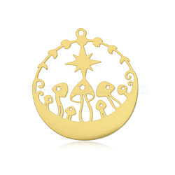 Autumn Theme 201 Stainless Steel Pendants, Laser Cut, Vacuum Plating, Mushroom, Golden, 32.5x30x1mm, Hole: 1.6mm(STAS-S105-LA727-2)