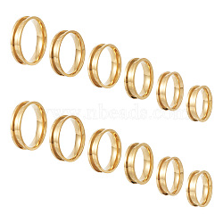 Pandahall 12Pcs 6 Size 201 Stainless Steel Grooved Finger Ring Settings, Ring Core Blank, for Inlay Ring Jewelry Making, Golden, Inner Diameter: 17~22mm, 2Pcs/size(RJEW-TA0001-05G)