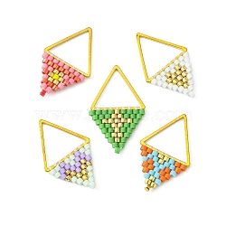 5Pcs 5 Color Handmade MIYUKI Japanese Seed Loom Pattern Seed Beads, Rhombus Pendants, Mixed Color, 24.5~25x15x2mm, Hole: 12x10.5mm(PALLOY-MZ00124)