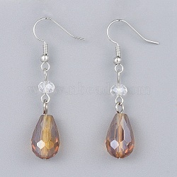 Electroplate Glass Dangle Earrings, with Brass Earring Hooks, Dark Goldenrod, 47~50mm, Pin: 0.6mm (EJEW-JE03176-04)