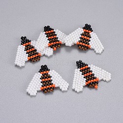 (Holiday Stock-Up Sale)Handmade Japanese Seed Beads, with Japan Import Thread, Loom Pattern, Bees, Orange, 20.5x25x2mm(SEED-L008-051B)