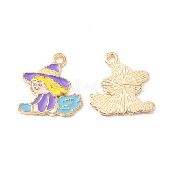 Light Gold Plated Alloy Pendants, with Enamel, Witches Charm, Colorful, 19x18.5x1.5mm, Hole: 1.8mm(ENAM-T016-35LG)